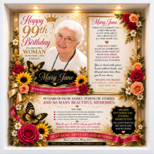 Personalized Mary Jane 99th birthday milestone shadow box by My Artful Gifts